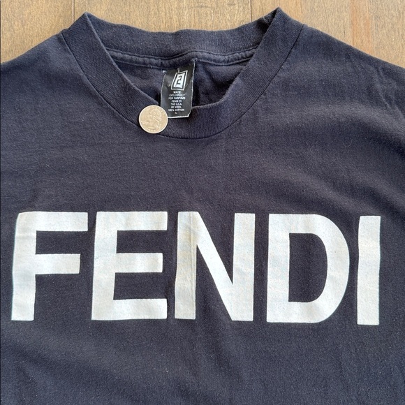 Vintage 90s Fendi Spell Out Single Stitch Graphic Designer Shirt XL - Picture 2 of 6